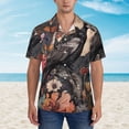 thumbnail image 2 of Fotbe Moonlit Crow Blossoms Hawaiian Shirt for Men Unisex Summer Beach Casual Short Sleeve Cotton Linen Button Down Shirts-Large, 2 of 5
