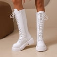 thumbnail image 7 of YTCAMLO Chunky Sole Women's Knee-High Boots Fashion Lace Up Mid Calf Boots with Side Zipper Round Toe Walking Motorcycle Boots, 7 of 7