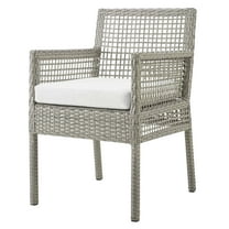 Modern Contemporary Urban Design Outdoor Patio Balcony Garden Furniture Side Dining Chair Armchair, Rattan Wicker, Grey Gray White