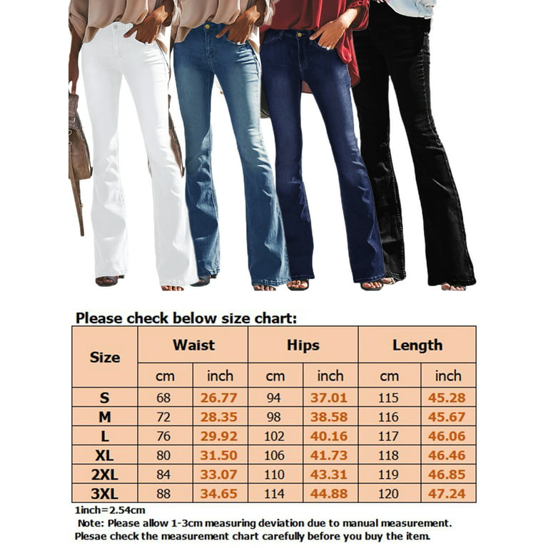 Avamo Women Casual Zipper Denim Pants With Pockets Fashion Trousers Button  Work Jeans White 2XL 