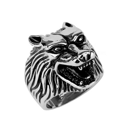 Wolf Head 316 Stainless Steel Mens Casting Ring- Size 10