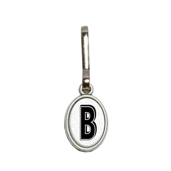Letter B Initial Sprinkles Black White Oval Zipper Pull