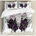 thumbnail image 3 of Skull Decorations Twin Size Duvet Cover Set, Tribal Lady with Horned Goat Head and Peacock Feather Mystic Voodoo Pattern, Decorative 2 Piece Bedding Set with 1 Pillow Sham, Multi, by Ambesonne, 3 of 3