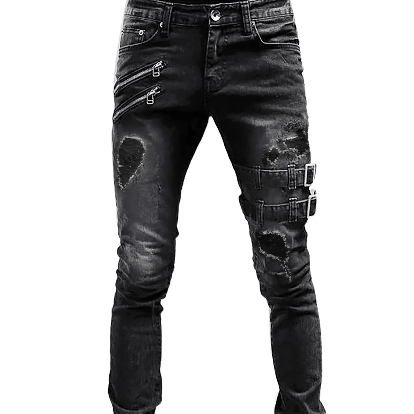 Læge smuk Rå Shiusina Men's Trousers Casual Straight Mid-rise Slim Fit Ripped Jeans Black  XL - Walmart.com