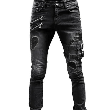 Men Slim-fit Straight Jeans,Stylish Prints Elastic Denim
