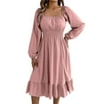 thumbnail image 7 of hotojiny Wedding Guest Dresses for Women Casual Long Sleeve Beach Smocked Dresses Vintage Square Neck Ruffle Hem Flowy Sundress, 7 of 7