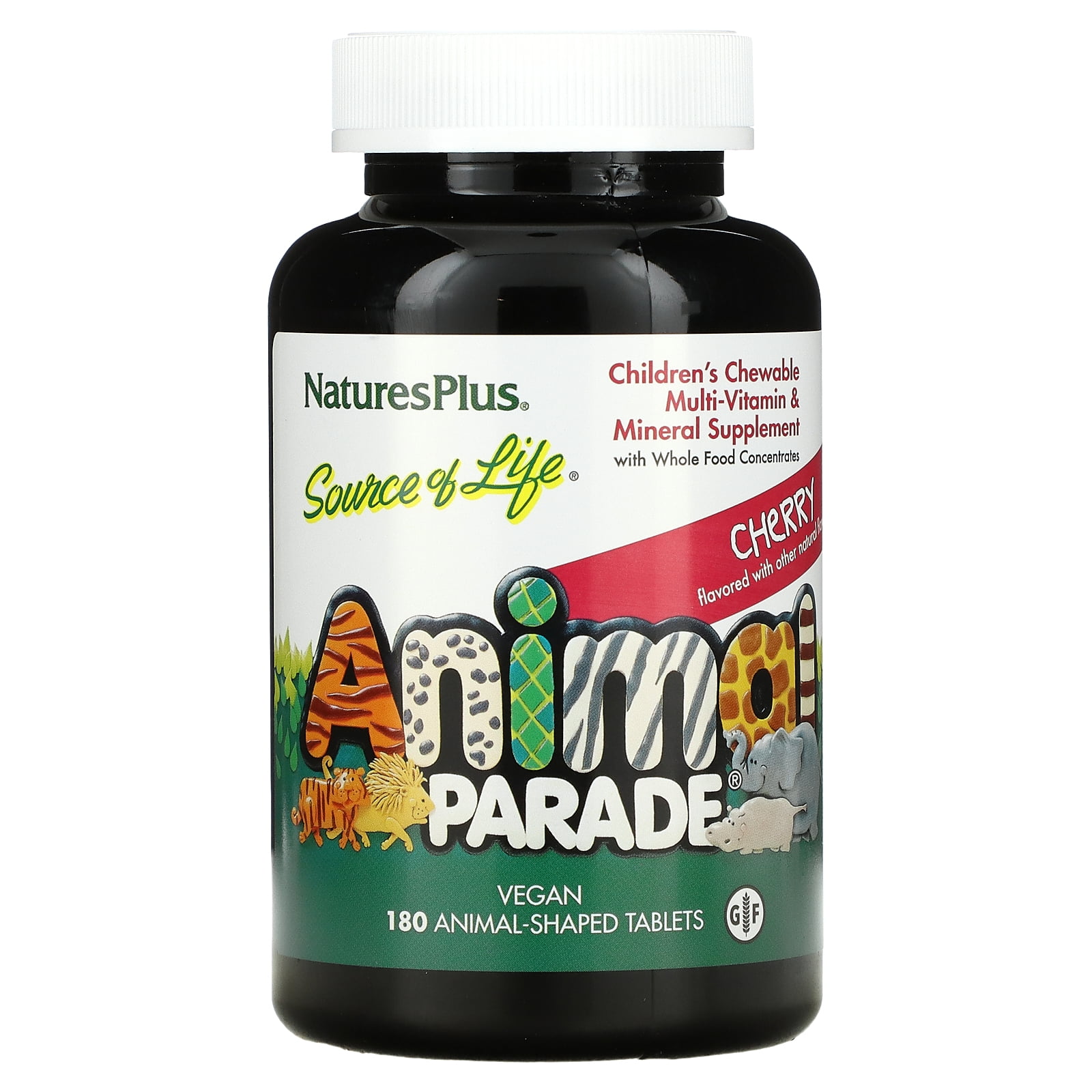 Nature's Plus Source of Life, Animal Parade, Children's Chewable Multi-Vitamin and Mineral Supplement, Cherry, 180 Animal-Shaped Tablets