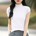 thumbnail image 3 of Mittory Women's Mock Neck Sweater Casual Cap Sleeve Ribbed Knit Pullover Tops Summer Shirts Fall Clothes, 3 of 7