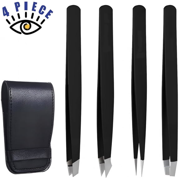 EXLEAF Eyebrow Tweezer Set with Travel Case, 4-Piece Daily Beauty Tools for Hair Removal