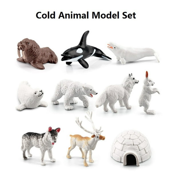 Pkeoh Kids Toys,Animal Toys,10 Sets Of Mini Small Simulation Animal Winter  Simulation Scene Decoration Model 