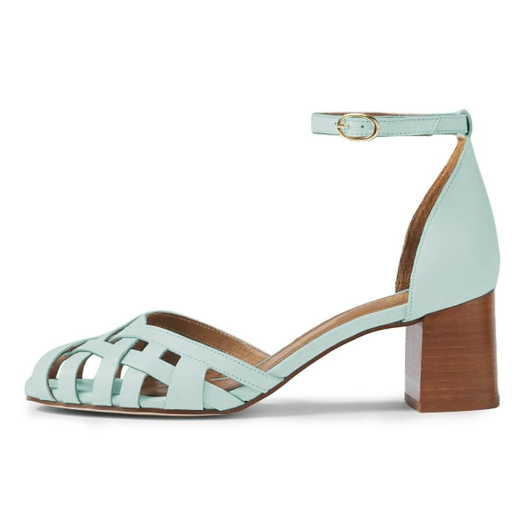 YDN Women Peep Toe Woven Strappy Sandals Ankle Strap Mid Block