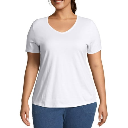 Women's Plus Size Short Sleeve V-Neck T-shirt (Best Plus Size White T Shirt)