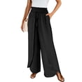thumbnail image 2 of Cotton Linen Pants Women Smocked High Waisted Split Wide Leg Pants Summer Flowy Vacation Beach Pant with Pockets 2025, Black XXL, 2 of 7