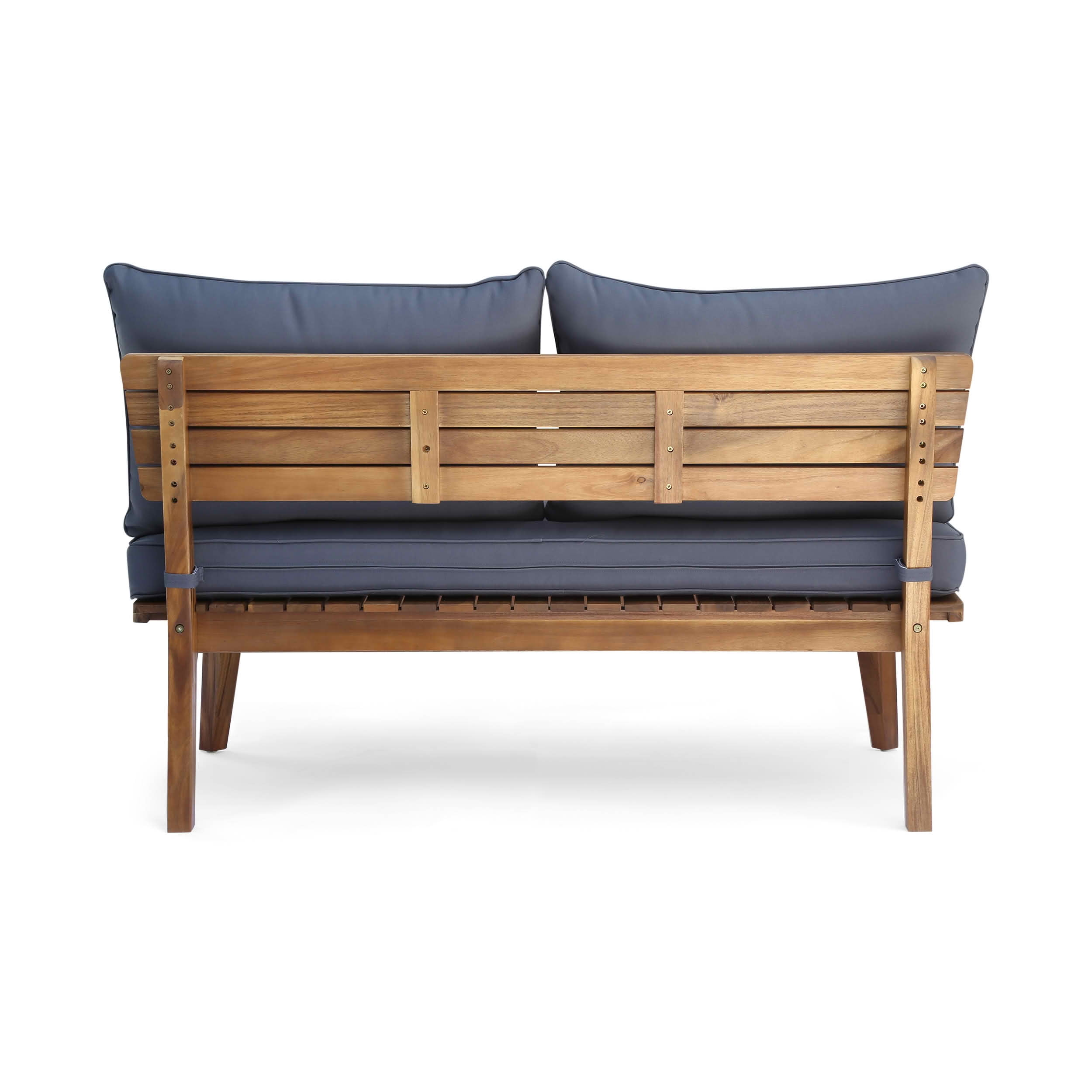 MAYEERTY Mid-Century Acacia Wood Outdoor Loveseat, Patio 2-Seater Sofa with Weatherproof Gray Polyester Cushions, Teak Finish Furniture for Garden Porch Balcony