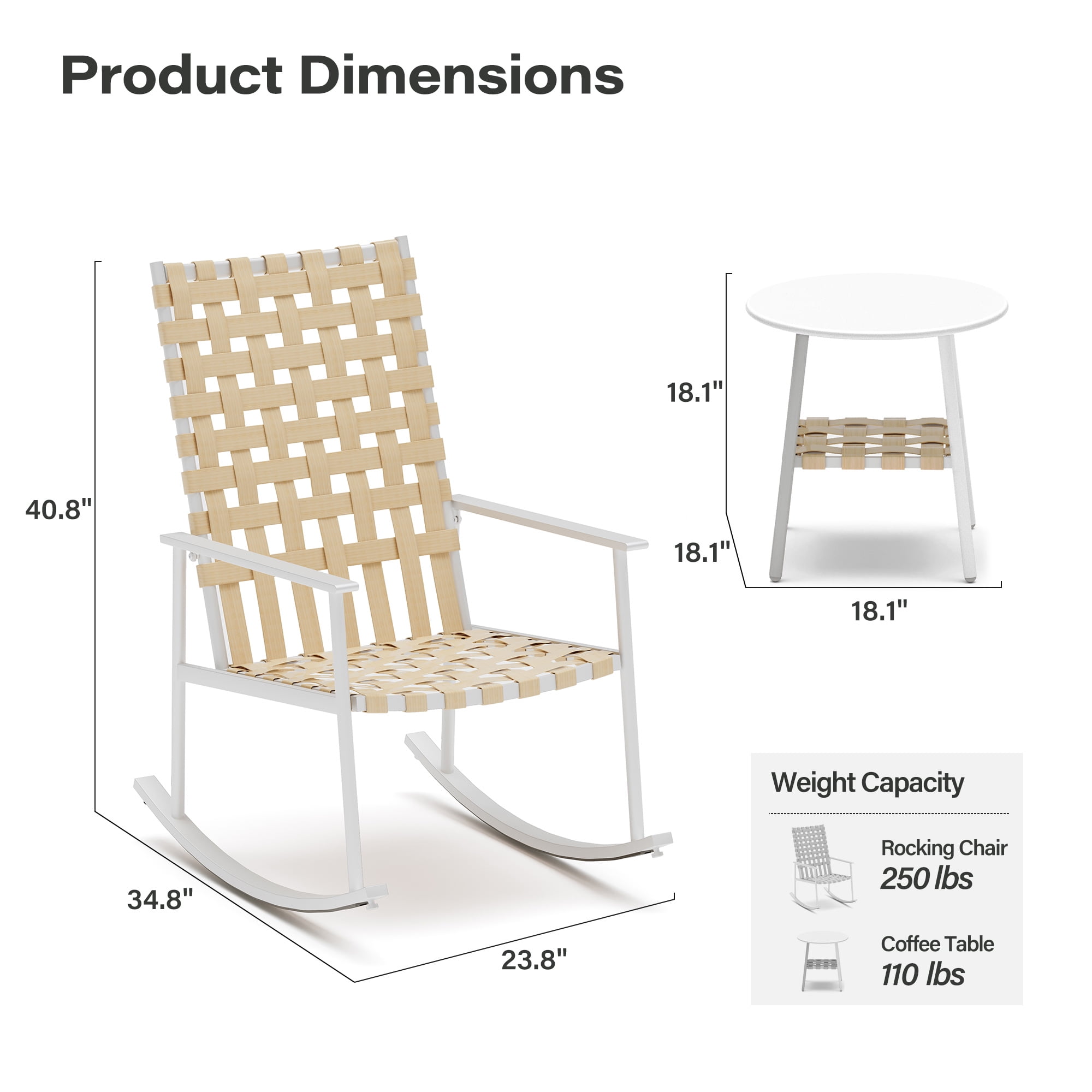 LAUSAINT HOME 3-Piece Outdoor Patio Furniture Set, 2 Wicker Rocking Chairs with Side Table, Beige