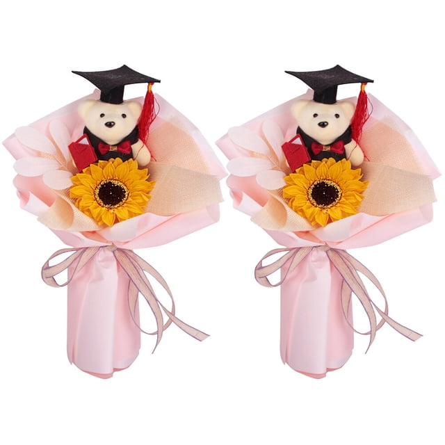 CIMAXIC graduation 2pcs of One Set Delicate Sunflower Beautiful Bouquet Lifelike Flower Decor Decorative Bouquet Layout for Party Desktop Photo Graduation,11.81"X7.87"X3.15"