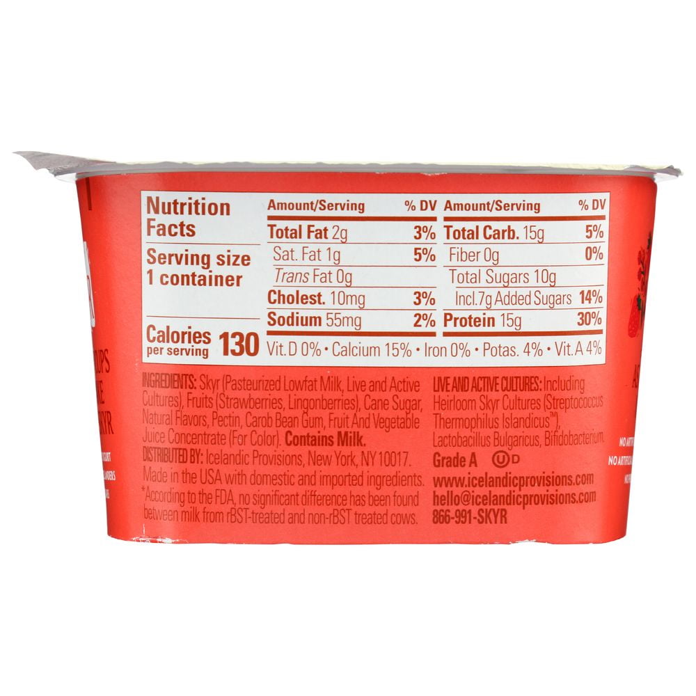Icelandic Provisions Skyr, Strawberry Lingonberry Yogurt, 5.3 Ounce Plastic Cup