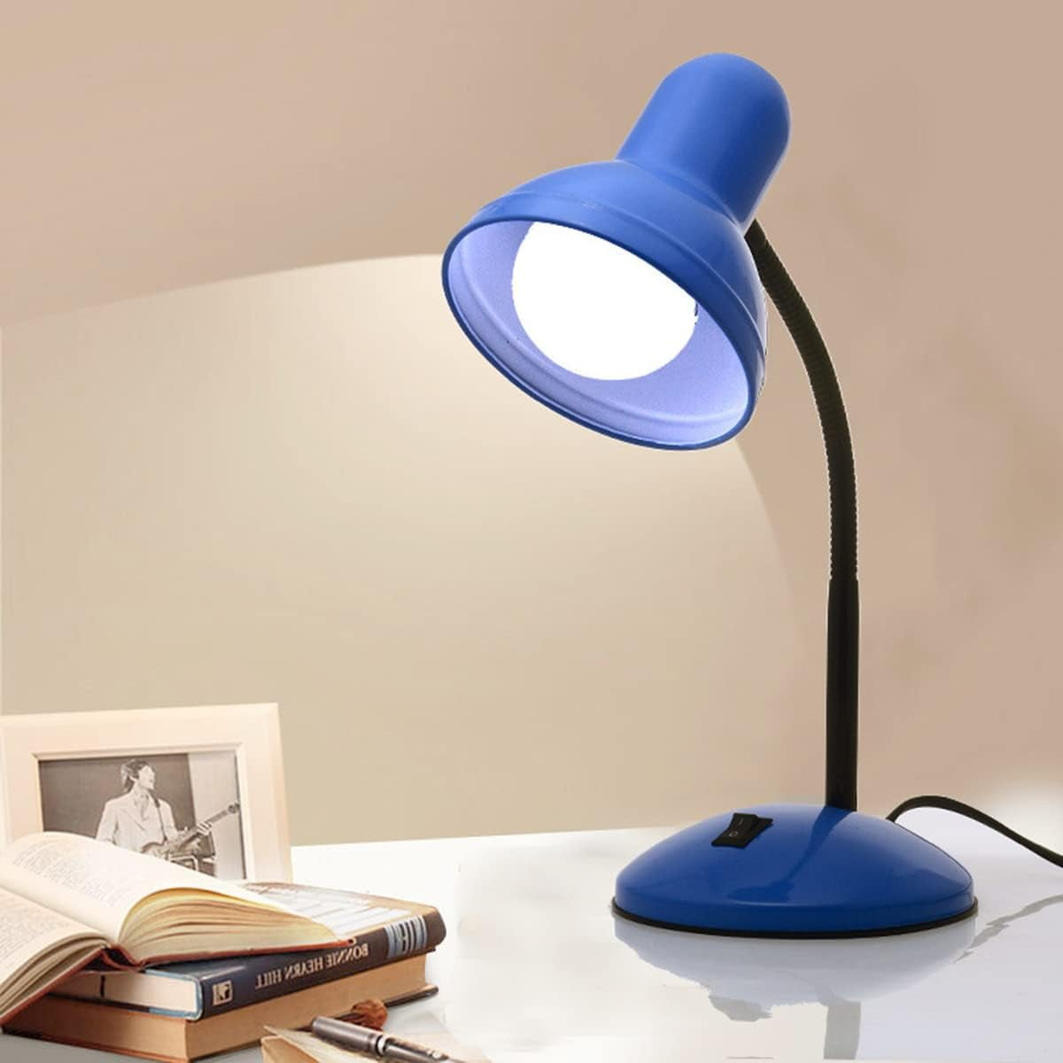 EONQY Metal Desk Lamp, Eye-Caring Table Lamp, Study Lamps with Flexible Goose Neck for Working, Studying, Reading
