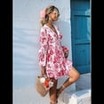 thumbnail image 4 of Vestido de Otoño para Mujer, Cuello en V, Larga, Cintura Elástica, Estilo Bohemio, para Playa, Resort, Floral, Minivestido de Verano Rojo XXXL, 4 of 10