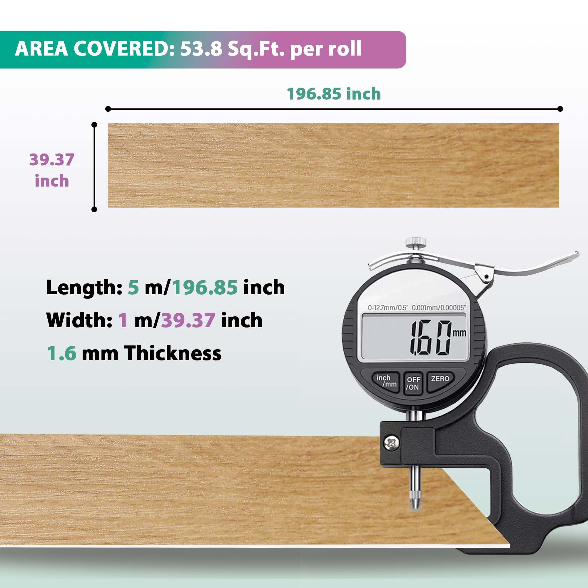 vinyl sheet flooring roll PVC luxury vinyl tile 39"x 197" Waterproof vinyl floor planks for Bathroom Living Room Kitchen 1.6mm thickness
