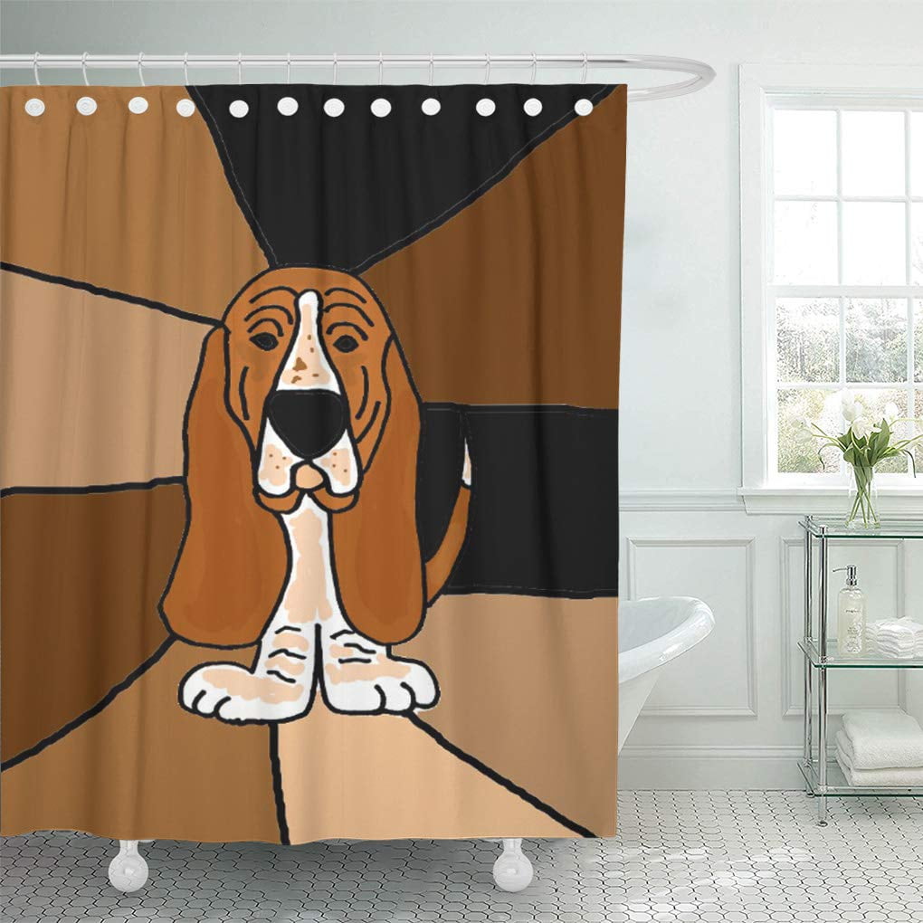 Cute Basset Hound Dog Family Bathroom Fabric Shower Curtain and Hooks 71inch 