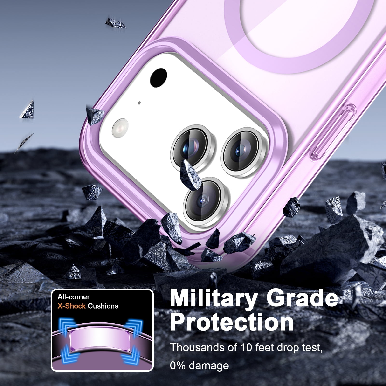 JETeacka Magnetic for iPhone 17 Pro Max Case 6.9" Full-Body Phone Case Built-in Screen Protector Compatible with Mag-Safe Drop Proof, Clear Purple