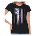 thumbnail image 1 of Awkward Styles Women's Fight Cancer Graphic T-shirt Tops USA Flag Purple Ribbon for Awareness, 1 of 4