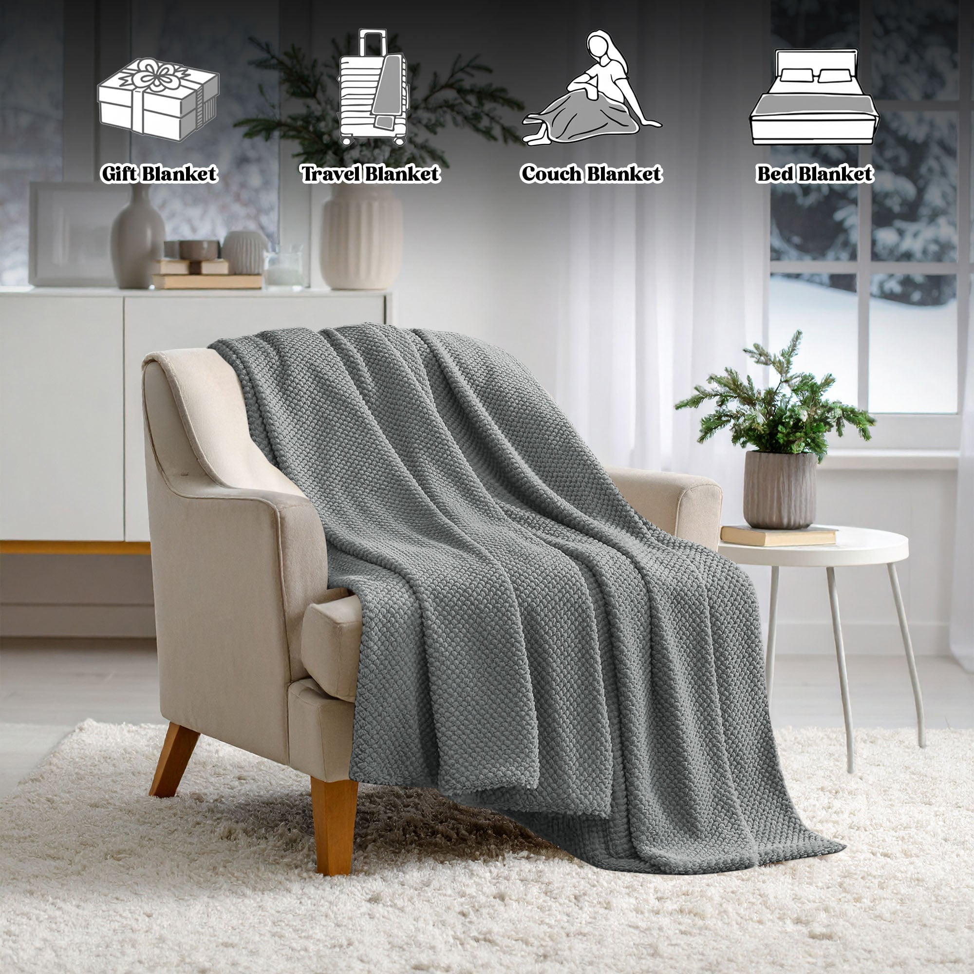 Superior Victoria Ultra-Soft Fluffy Fleece Blanket, King Size, Grey