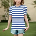 thumbnail image 2 of Umbreon Girls T-Shirt Short Sleeve Cre W Neck Striped Print Blouse Tops Summer Casual Beach Vacation Clothes 4-15 Years, 2 of 5