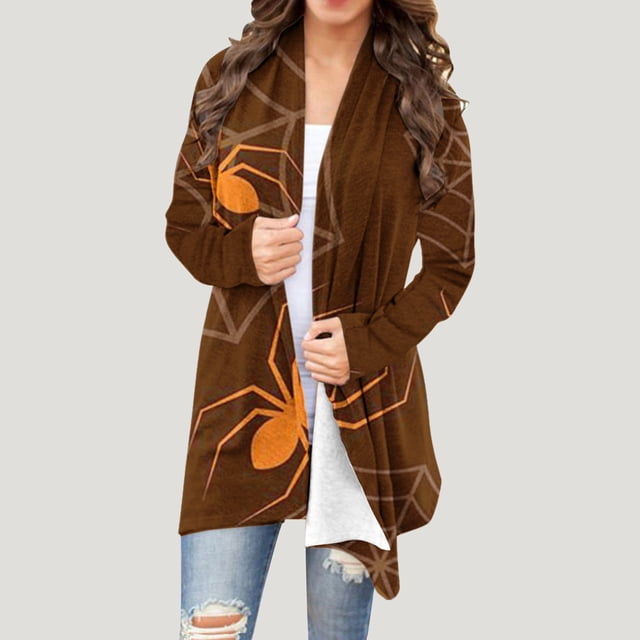 LOVZFMLL Cardigan pour Femmes Mode Manches Longues Imprimé Halloween Veste à Capuche Cardigan