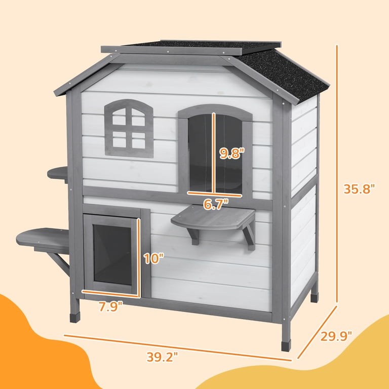 PawHut Large Outdoor Kitty Cat House, 2-Story with Escape Door, 4