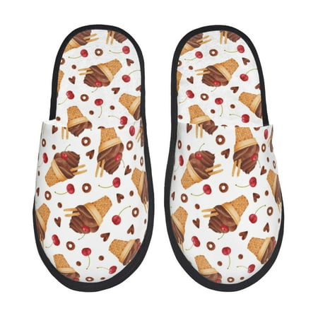 

House Slippers for Women and Men Chocolate Ice Cream Print Comfy Fuzzy Bedroom Slippers Furry Home Shoes for Indoor Outdoor