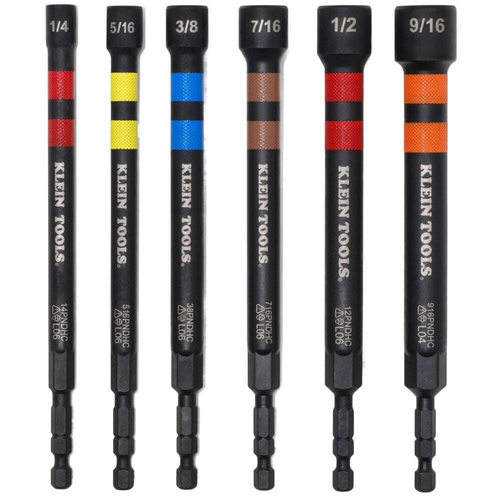 Klein Tools Magnetic Hollow Color-Coded Power Nut Drivers Set 6 Pieces