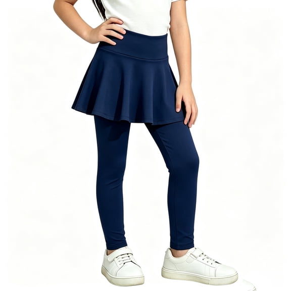 Girls Leggings with Skirt 2 in 1 High Waisted, Flowy Athletic Tennis Skirted Legging Kids Dance Tights