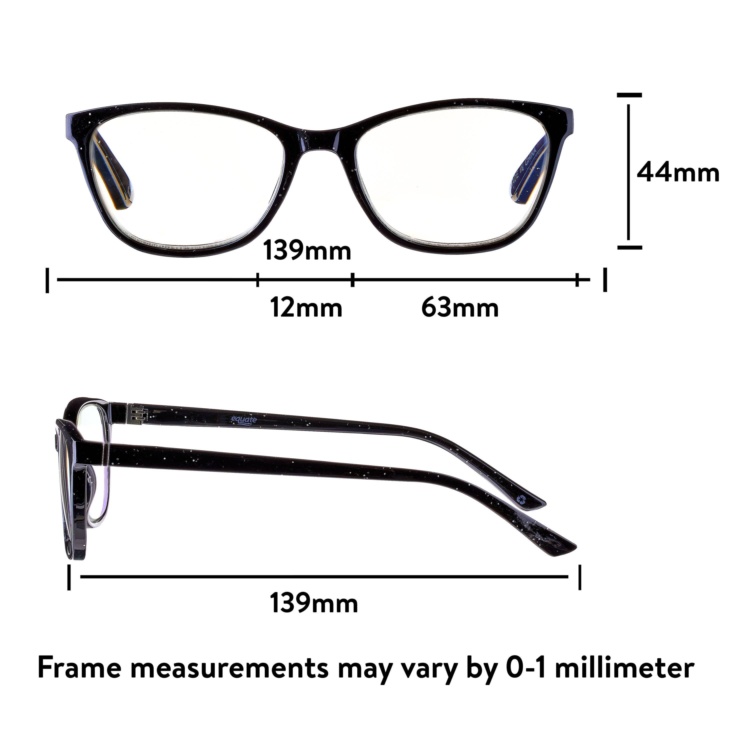 Equate Women's Kaia Bluelight Cateye Reading Glasses with Case, Black Speckled, +2.50