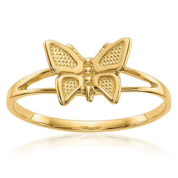 14K Solid Yellow Gold Butterfly Wings Statement Ring