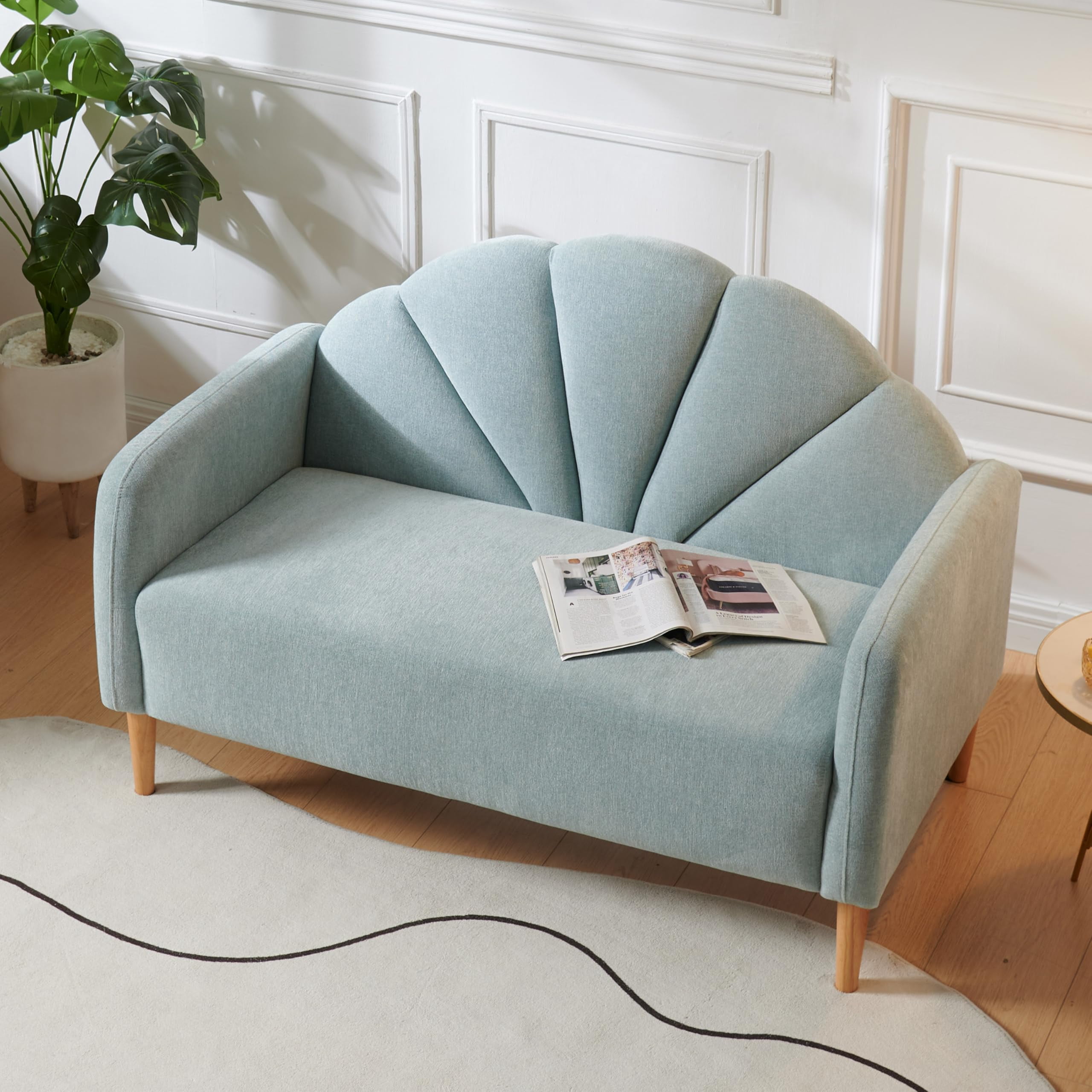 33.07" H Modern 2 Seater Loveseat,Linen Fabric with Curved Back & Wood Legs,for Living Room,Bedroom & Small Spaces,Easy Assembly,Mineral Green
