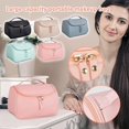 thumbnail image 2 of Bolsa de maquillaje de cuero Artificial de gran capacidad, bolsa de cosméticos de viaje portátil, bolsa de almacenamiento multifunción, organizador con cremallera, bolsa de aseo, 2 of 7