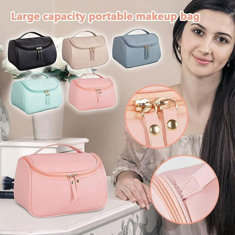 Ineowelly Makeup Bag Large Capacity Travel Cosmetic Bag for Women with  Portable Handle, Multifunctional Makeup Organizer PU Leather Toiletry Bag  for