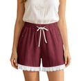 thumbnail image 7 of Cagogo Women Plus Size Elastic Waist Shorts with Pockets Casual Loose Beach Vacation Lounge Trousers Summer Travel Denim Shorts, Wine XL, 7 of 7