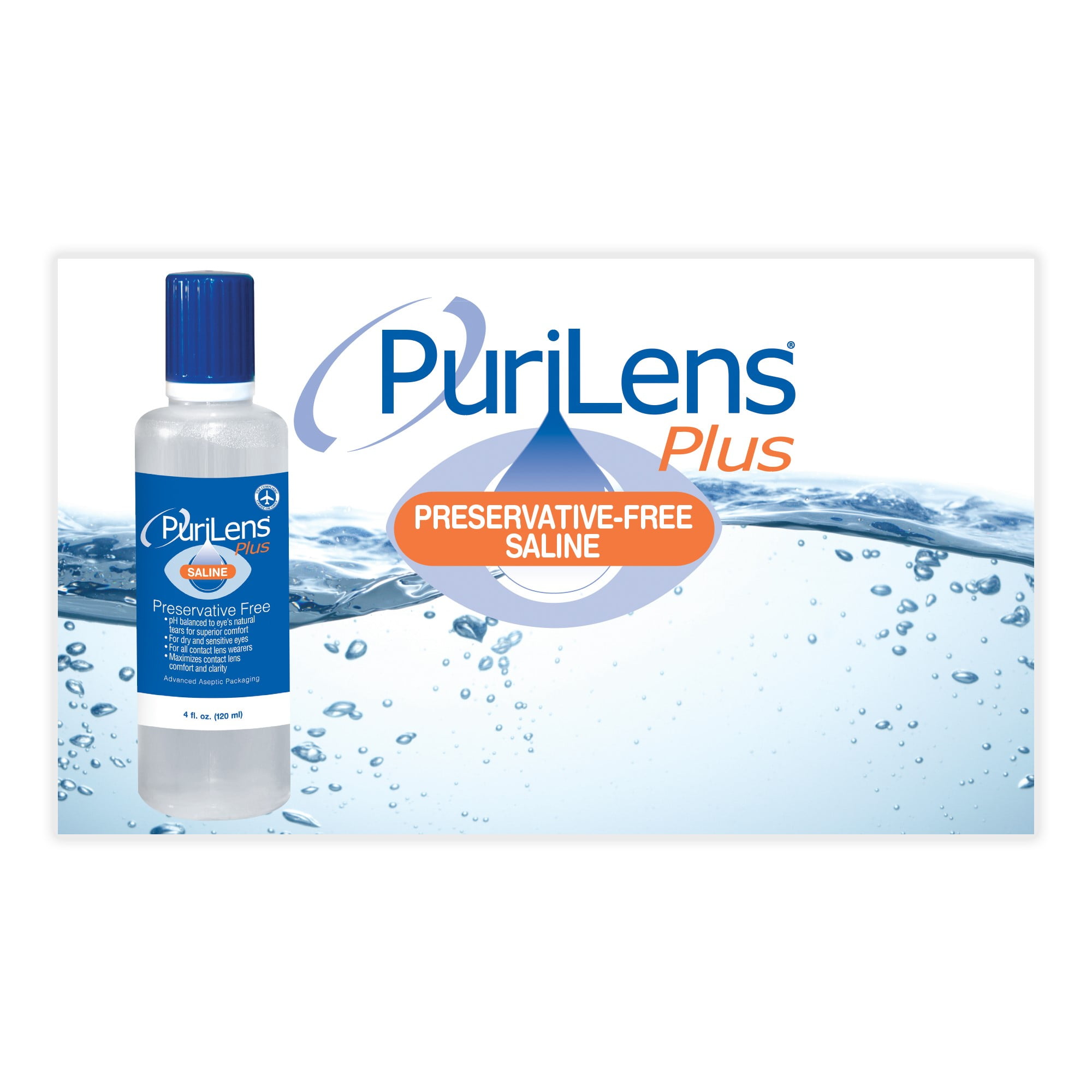 Purilens Plus Preservative Free Contact Lens Saline. 4 oz. (12 Pack