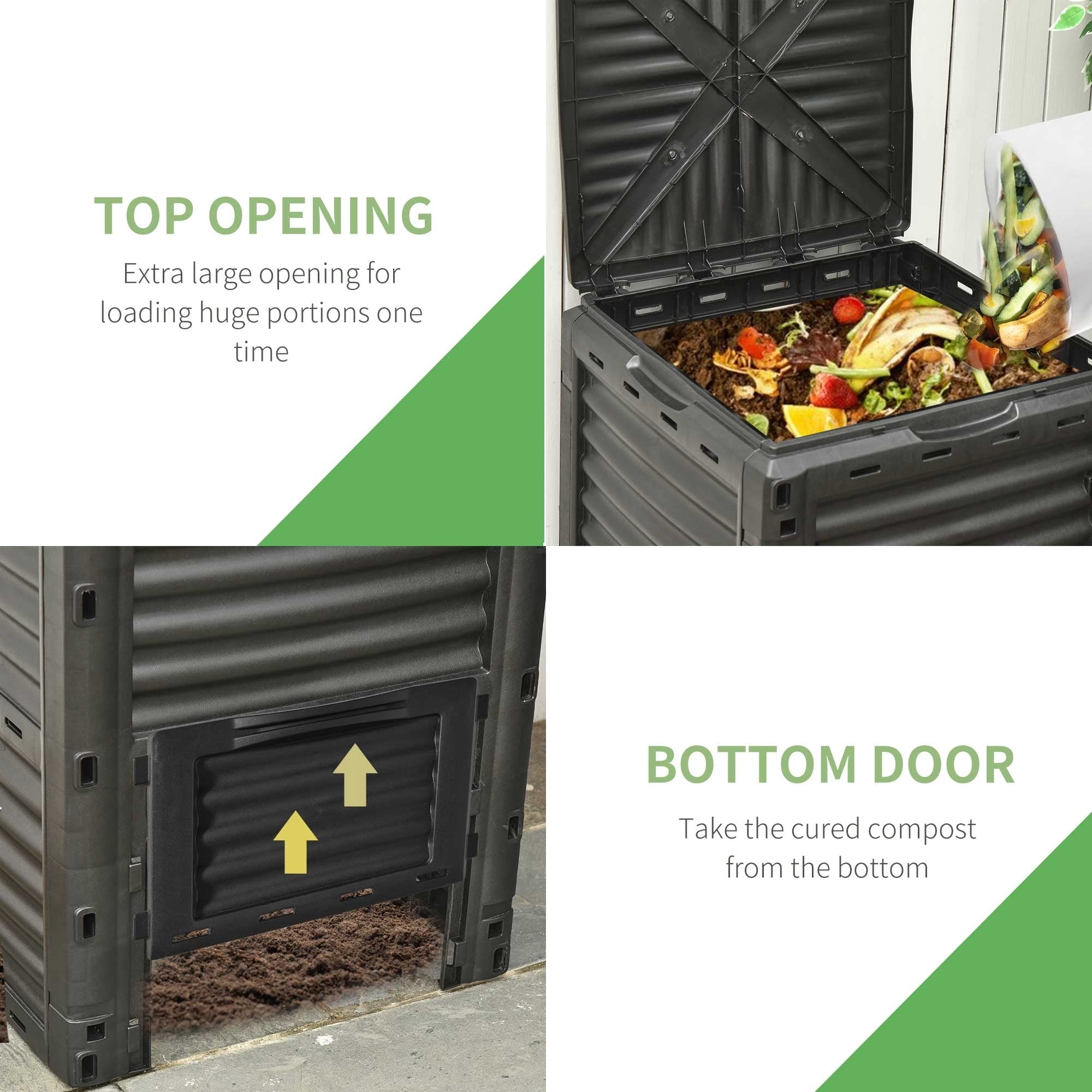 Garden Compost Bin 80 Gallon Outdoor Large Capacity Composter Fast Create Fertile Soil Aerating Box, Easy Assembly, Black