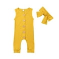 thumbnail image 1 of 2Pcs Tenue Bébé Nouveau-Né Sans Manches Solide Combinaison Arc Bandeau, 1 of 7