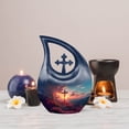 thumbnail image 7 of MUKTIVE Cross Funeral Urns for Human Ashes Adult Man - Large Pink Flower Cremation Urns for Adult Ashes Women - Cross Drop Memorial Urn for Brother - Decorative Blue Burial Urn - 10 Inch, 7 of 7