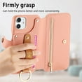 thumbnail image 2 of ELEHOLD Case for iPhone 12 Pro / 12 6.1", RFID Blocking Zipper Leather Wallet Stand Case with Card Slot & Wrist Strap & Ring Holder,Pink, 2 of 10
