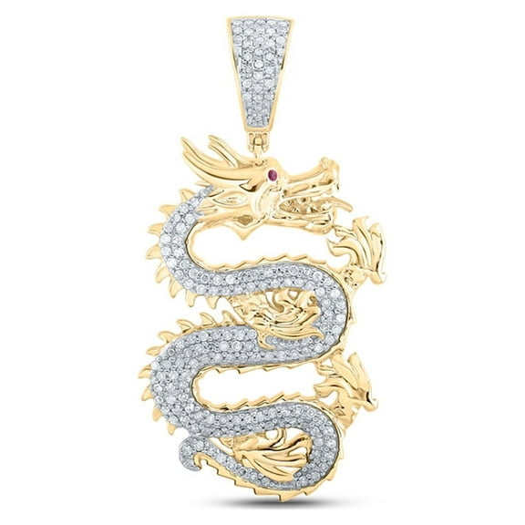 10kt Yellow Gold Mens Round Diamond Dragon Charm Pendant 5/8 Cttw