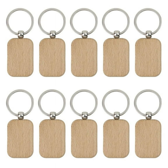 10 Pack Blank Wooden Key Chain Unfinished Wood Pendant Blanks with Keyrings for Tags DIY Key Craft Supplies