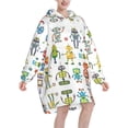 thumbnail image 2 of Couverture Surdimensionnée Imprimée Robots Mignons, Chandail à Capuchon Confortable, Cadeau d'Hiver Chaud pour Adultes, avec Poche, Noir, 2 of 6