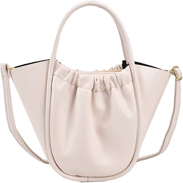LinYooLi Soft Handbag for Women Fashion Ruched Basket Shoulder Bag Small Cute Soild Hobo Bag