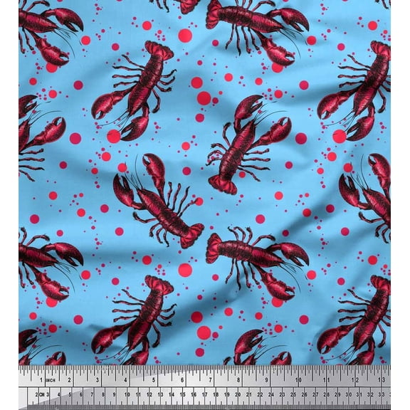 Soimoi Cotton Duck Fabric Dot & Lobster Ocean Printed Craft Fabric by The Yard 42 Inch Wide